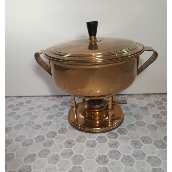 Vtg Dorlyn Silversmith Solid Brass Chafing Dish Serving Buffet - Picture 1 of 10